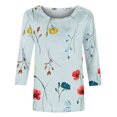 thumbnail image 4 of EGNMCR T-Shirts pour Femmes T-shirt Imprimé de Mode pour Femmes Blouse Mi-Longue à Manches 3/4 Col Rond Hauts Décontractés, 4 of 5
