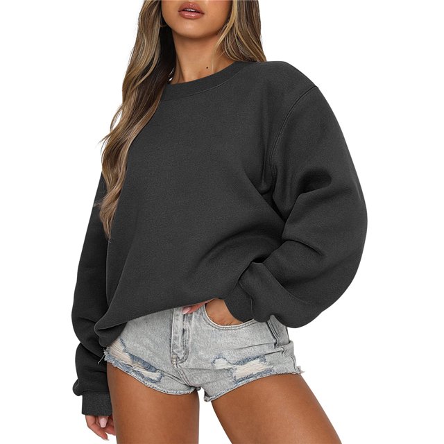 Mefallenssiah Mode Femmes Décontracté Manches Longues Col Rond Chandail Ample pour Dames Hauts Blouse Noir G