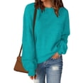 thumbnail image 2 of Pisexur Chandail à Col Rond Surdimensionné pour Femme, Uni, Manches Chauve-Souris Bouffantes à Revers, Chandail Tricoté, Haut à Manches Longues, Chandail Ample d'Automne, Chandail, Jumper, Hauts, 2 of 6