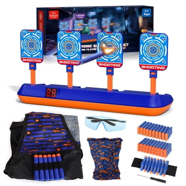 4 Cibles Électroniques Numériques, Cibles Nerf pour Enfants pour Tirer, Cibles de Tir avec Réinitialisation Automatique - Bleu
