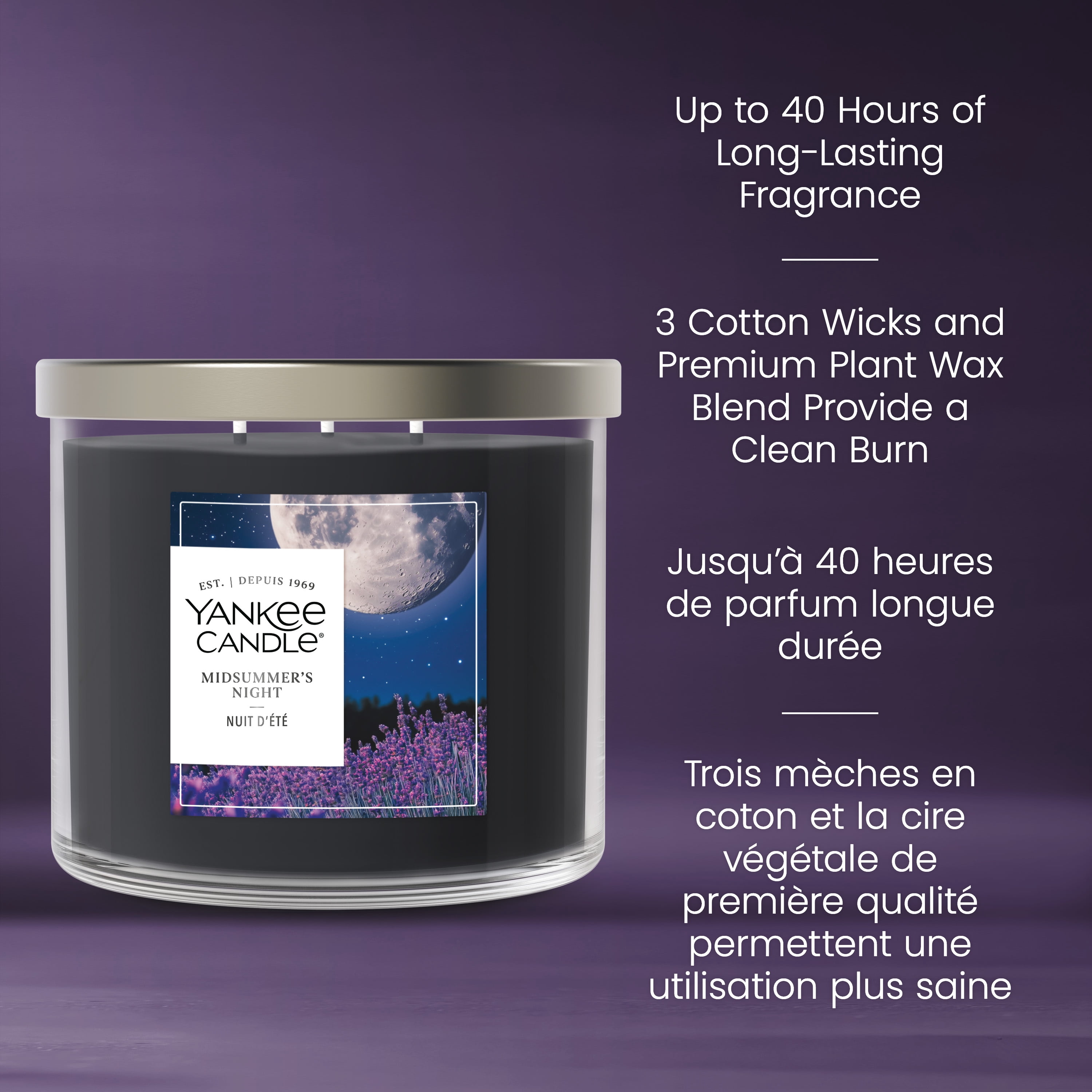 Bougie Yankee Candle en pot à 3 mèches, parfumée avec jusqu’à 40 heures de temps de combustion, mélange de cire de soya pour un parfum constant et durable