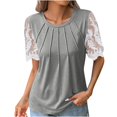 thumbnail image 1 of Blouses à Manches Courtes pour Femmes Mode pour Femmes T-Shirt Uni Blouse en Dentelle à Manches Courtes Col Rond Hauts Décontractés Femmes Hauts à Manches Courtes T-Shirts en Coton Femmes Blouse à Manches Courtes, 1 of 4
