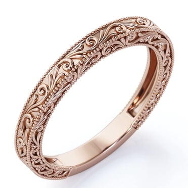 JeenMata Alliance de Mariage Vintage à Filigrane - Bord Perlé - en Placage Or Rose 18 K