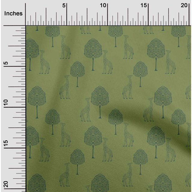oneOone Cotton Flex Fabric Tree & Giraffe Block Printed Fabric 1 Yard 40 Inch Wide