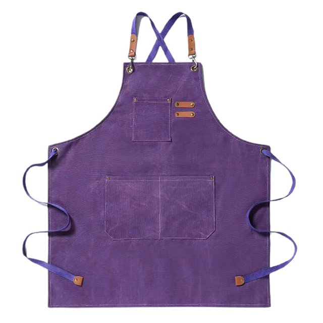 Work Apron Thick Sleeveless Breathable Unisex Multi-pockets Storage Cotton Cross Back Kitchen Apron for Home