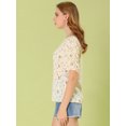 thumbnail image 4 of INSPIRE CHIC Haut Floral Élégant pour Femme à Manches Courtes Froncées, Coupe Régulière, 4 of 6