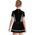 thumbnail image 2 of RUNQHUI Costume de Pilote de Course pour Enfants Filles F1 Uniforme d'Ouverture de Cheerleading Paillettes Robe Justaucorps à Manches Courtes Noir 16, 2 of 5