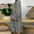 thumbnail image 4 of Womens Summer Dresses Ladies Plus Size Loose Print Long Sleeve V Button Mini Summer Dress Green XL, 4 of 5