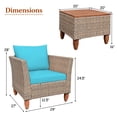 thumbnail image 3 of Costway 3PCS Patio Rattan Furniture Set Wood Table Top Cushion Sofa Turquoise, 3 of 9
