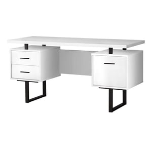 Monarch Specialties Bureau d'ordinateur, Bureau à la maison, Ordinateur portable, Gauche, Installation droite, Tiroirs de rangement, 60"l, Travail, Métal, Stratifié, Blanc, Noir, Contemporain, Moderne