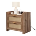 thumbnail image 3 of 2 Piece Night Stand , Rattan Nightstands with Type-C Charging Station, Drawers - Boho Wood Bed Side End Table for Small Space, 3 of 9