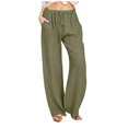 thumbnail image 1 of Timegard Cotton Linen Pants for Women Drawstring Elastic Waist Wide Leg Pants Lightweight Trousers with Pockets, 1 of 7