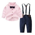 thumbnail image 1 of RXIRUCGD Ensemble de Mode pour Enfants à Rayures Chemise à Bretelles Pantalon Ensemble 2 Pcs Haut/chemise à Manches Longues à Col Rond ( Rose, Taille : 70 ), 1 of 4