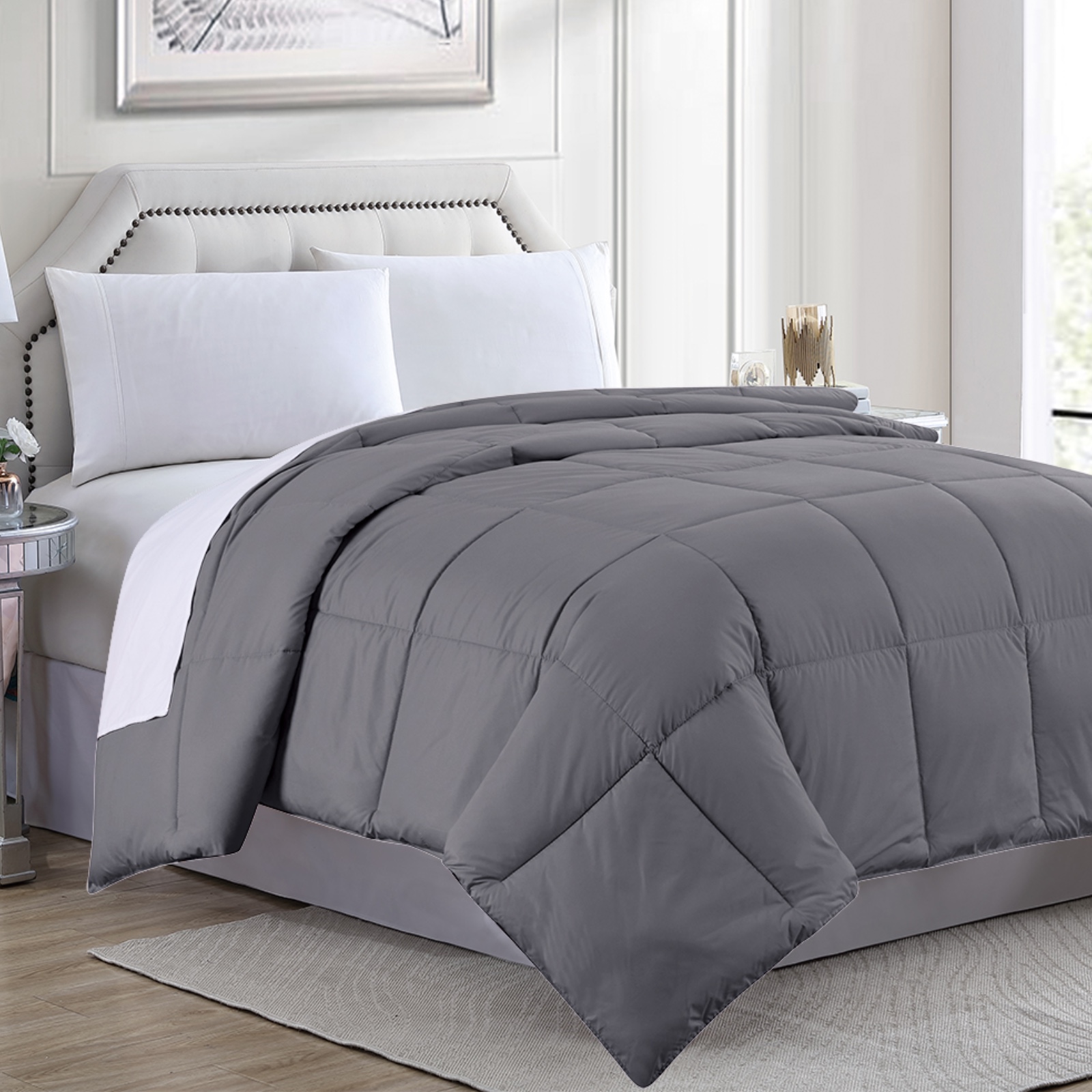 Couette Matelassée en Microfibre Alternative Duvet d'Oie - Simple/gris