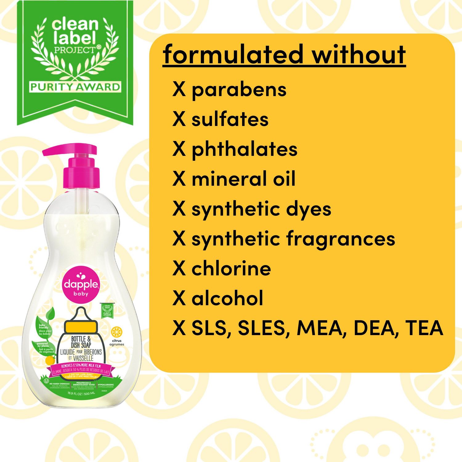 Dapple® Bottle & Dish Soap, Fresh Citrus, 500ml