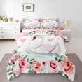 thumbnail image 1 of Erosebridal Ensemble de Couette Simple à Motif de Roses Florales, Couette en Duvet avec Cygne Animal, Décoration Papillon, Réversible, 2 Pcs, 1 of 8