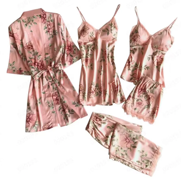 Cozyfort Ensembles de Pyjama pour Femmes en Liquidation à Moins de 15,00 Ensemble de Sommeil à Imprimé Dentelle à la Mode pour Femmes Ensemble 5 Pcs pour Se Détendre Ensembles de Détente pour Femmes Été