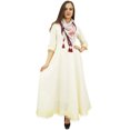 thumbnail image 2 of Bimba Robe Anarkali Classique en Coton Crème Évasée avec Pompons et Foulard - 24, 2 of 5