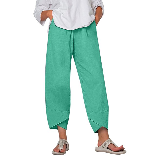 Timegard Womens Plus Size Pants Elastic Waisted Solid Color Lightweight Pants Lounge Trousers Pockets