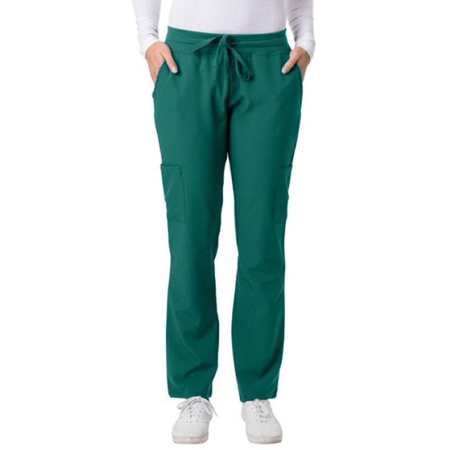 Greentown Canada 4Flex 2200 Scrub Pant in green with modern straight leg fit, rib stretch waistband, drawstring closure, and moisture-wicking 93% polyester 7% spandex fabric, featuring two slash pockets and two cargo pockets, ideal for medical uniforms and workwear.