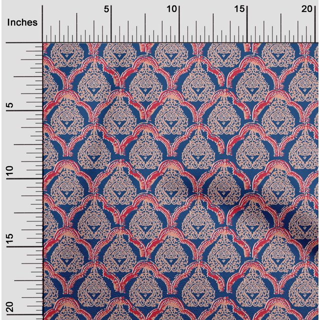 oneOone Cotton Silk Fabric Damask & Floral Block Print Sewing Fabric BTY 42 Inch Wide