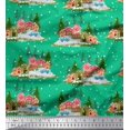 thumbnail image 1 of Soimoi Satin Silk Fabric House,Snowfall & Tree Nature Printed Craft Fabric by The Yard 42 Inch Wide, 1 of 3