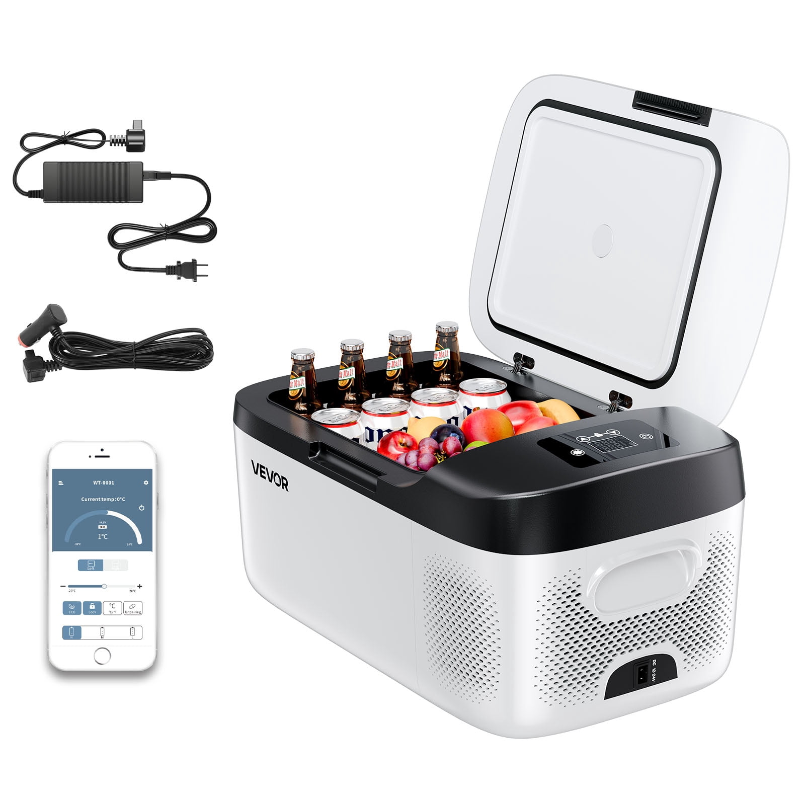 VEVOR Réfrigérateur de voiture, DC 12/24V AC100-240V refroidisseur électrique à compresseur, -4°F à 68°F réfrigérateur de voiture avec contrôle APP, congélateur de 16 QT pour VR, congélateur portable de 60W