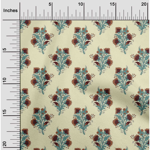 oneOone Viscose Chiffon Fabric Leaves & Floral Block Print Fabric BTY 42 Inch Wide