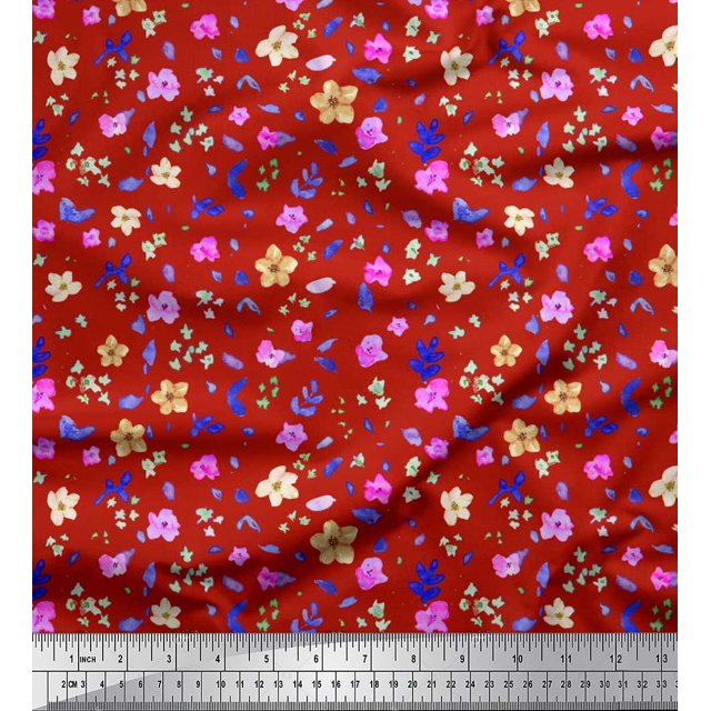 Soimoi Rayon Fabric Flower Watercolor Print Fabric by Yard 42 Inch Wide