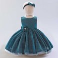 thumbnail image 2 of LUOGENLI Robe Enfants Filles Robe Florale Fête Enfant Robe Princesse Robes Jupe Maxi avec Shorts et Poches Vert Foncé 12-18 Mois, 2 of 9