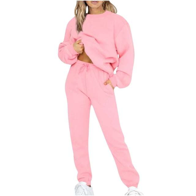 IROINNID Survêtement pour Femmes Ensemble 2 Pcs Liquidation Tenues Décontractées Hauts à Manches Longues Amples Ajustés Col Rond Pantalons Longs Ensembles Chandails Costume Tenues de Sport Ensemble,Pink