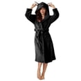 thumbnail image 1 of AherBiu Womens Robes Lightweight Fuzzy Fleece Warm Midi Bathrobe Soft Plush Belted Robe with Hood, 1 of 6