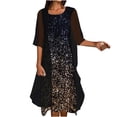 thumbnail image 2 of EGNMCR Robes d'Été Femmes Tendance 2024 Robe d'Été pour Femmes à Manches Mi-Longues Blouse + Robe Ensemble Deux Pièces Robe Longueur Genou Robe de Plage, 2 of 8