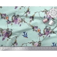 thumbnail image 2 of Soimoi Green polyester Crepe Fabric Floral & Flowerpecker Bird Decor Fabric Printed Yard 42 Inch Wide, 2 of 3