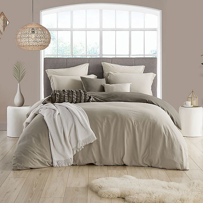Swift Home Reversible Ultra Soft Solid Duvet Cover Set with Decorative Button Closure, King, Khaki