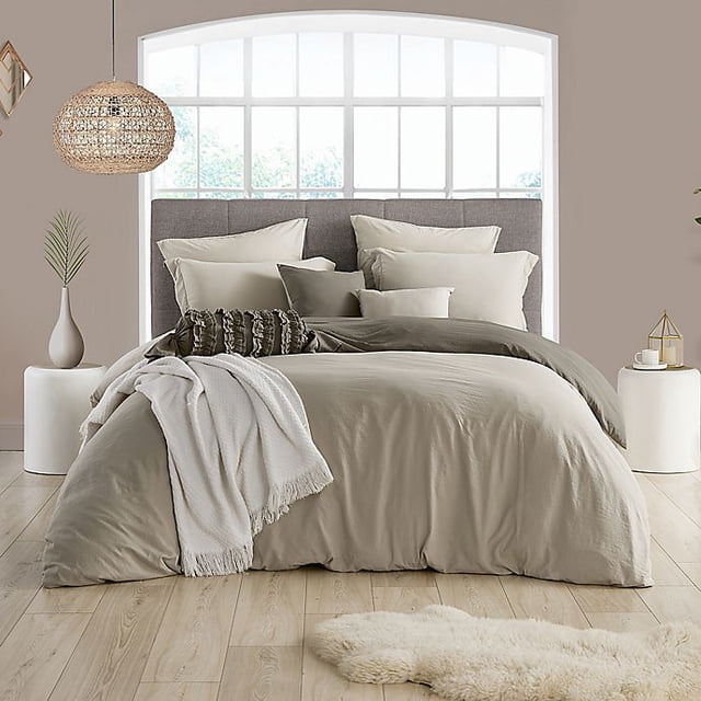 Swift Home Reversible Ultra Soft Solid Duvet Cover Set with Decorative Button Closure, King, Khaki