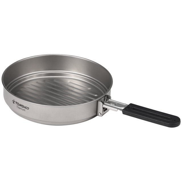 Poêle à Frire en Titane 1100 ml Poêle à Frire pour Gril Ultralégère avec Poignée Pliante pour Cuisson en Plein Air Camping Randonnée Backpacking