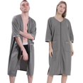 thumbnail image 4 of Women‘s Zipper Robes 3/4 Sleeve Zip Front Robe Knee Length Lightweight Housecoats with Pockets, 4 of 10