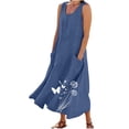 thumbnail image 3 of BiZtdJrK Robes pour Femmes Été Coton Lin Robe d'Été Grande Taille Sans Manches Fluide Robe Maxi Mode Bohème Graphique Robe Débardeur de Plage avec Poches, Bleu, TTG, 3 of 6