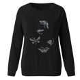 thumbnail image 3 of Fashion Womens Casual O-neck Butterfly Rhinestone Long Sleeve Tops T-shirt, 3 of 5