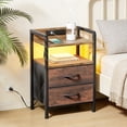thumbnail image 4 of End Table with 2 Drawers & Open Shelf, Metal Frame Nightstand, Black/Brown/White, 4 of 7