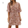 thumbnail image 1 of Robe Femme Col en V Vêtements d'Été Robe Imprimée Florale Manches Courtes, Orange, P, 1 of 6