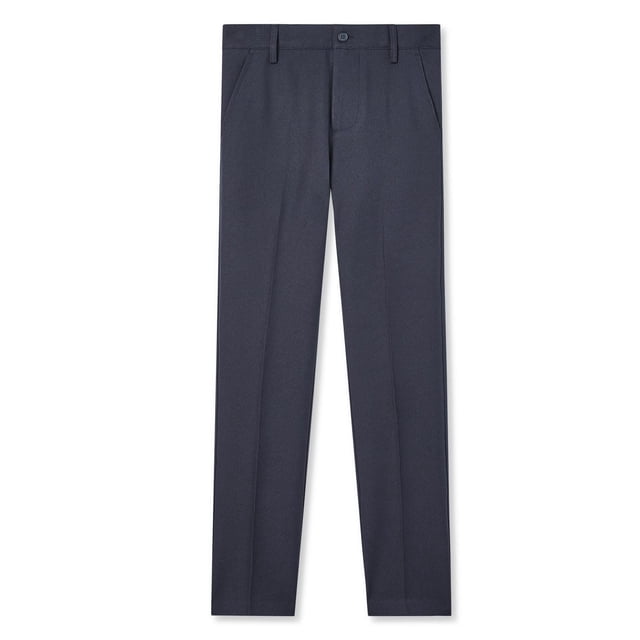 George Boys' Suit Pants in dark navy 100% polyester with creased legs, front button closure, belt loops, and three pockets, displayed flat on white background, suitable for boys' formal occasions and often used as dress trousers for school uniforms.