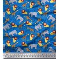 thumbnail image 1 of Soimoi Blue Polyester Crepe Fabric Lion,Giraffe & Elephant Kids Print Fabric by Yard 42 Inch Wide, 1 of 3