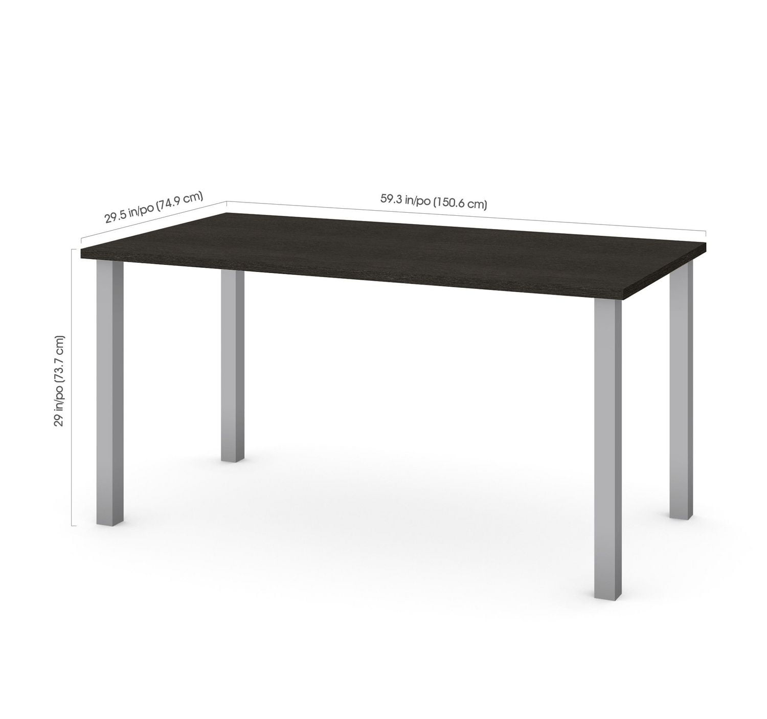 Bestar Universel Table de bureau 59L avec pattes de métal carrées - Gris profond
