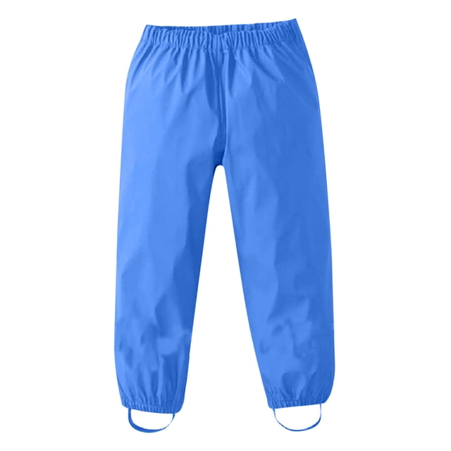 MIASHUI Pantalon de Pluie pour Enfants Imperméable Pantalon de Pluie pour Garçons Filles en Bleu, Présentant un Motif Uni et Conçu pour 1-2 Ans. Fabriqué en polyester avec une Coquille en PU, Ces Pantalons Sont Entièrement Imperméables, Coupe-Vent, Respirants et Légers. Comprend une Taille Élastique, des Poignets aux Chevilles et des Sangles aux Pieds pour un Ajustement Sécuritaire. Conception Compactable les Rend Idéals pour les Jours de Pluie, les Activités de Plein Air et l'Usage à l'École.