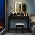 thumbnail image 2 of Costway Vanity Table Stool Set Large Tri-folding Lighted Mirror 6 Drawer Dresser Black, 2 of 10