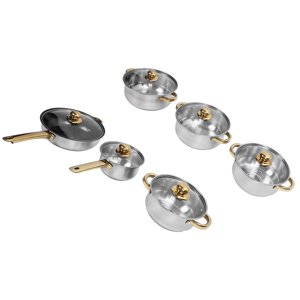 6 Pcs Kitchen Pots and Pans Set, Acier inoxydable Poignée dorée Non Stick Kit de vaisselle Pots de soupe Pot de lait Bouilloire, verre trempé Lids Lave-vaisselle et ustensiles de cuisine sans danger