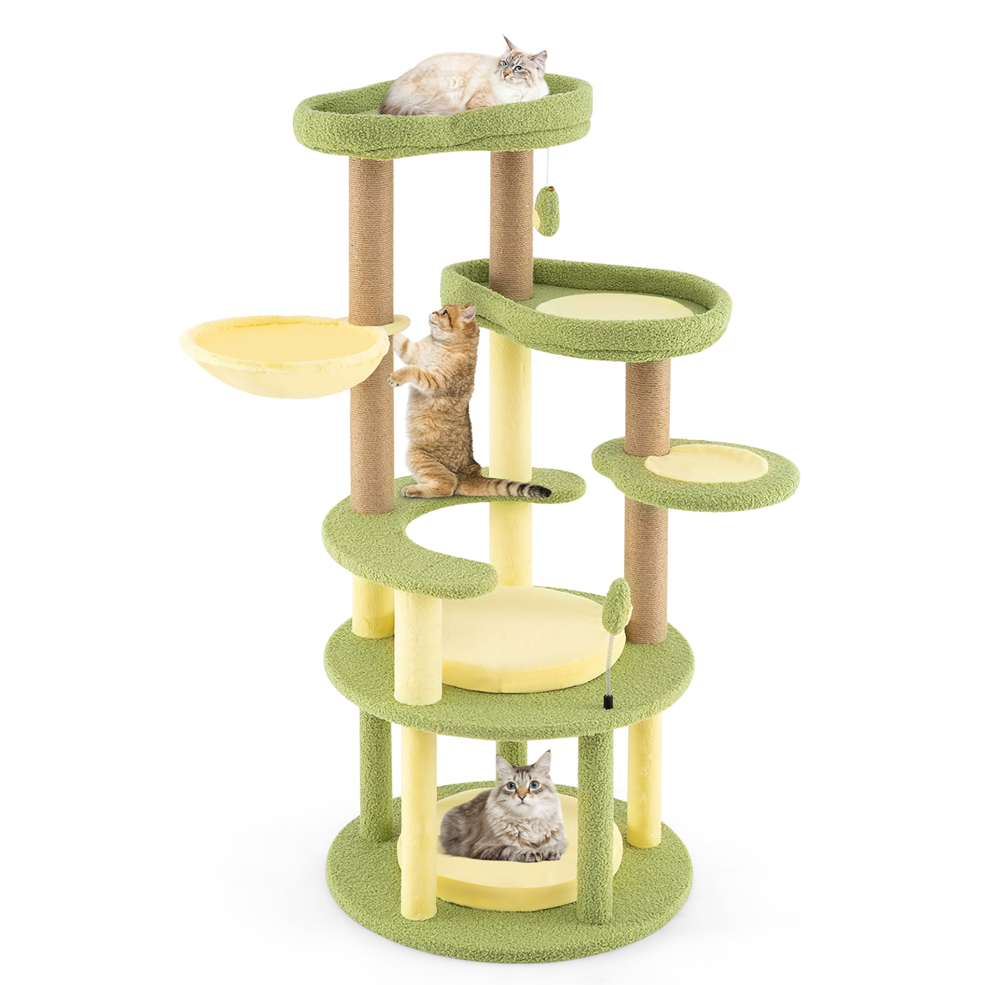 Gymax Multi-level Cat Tree w/ Wide Perch Rotatable Basket Removable Soft Cushions