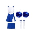 thumbnail image 1 of Oyolan Filles Enfants Ensemble 4 Pcs Costume de Cheerleading avec Shorts Pompons Chaussettes Ensemble Robe de Danse de Lycée Tenue de Cheerleader A Bleu Royal 8, 1 of 5